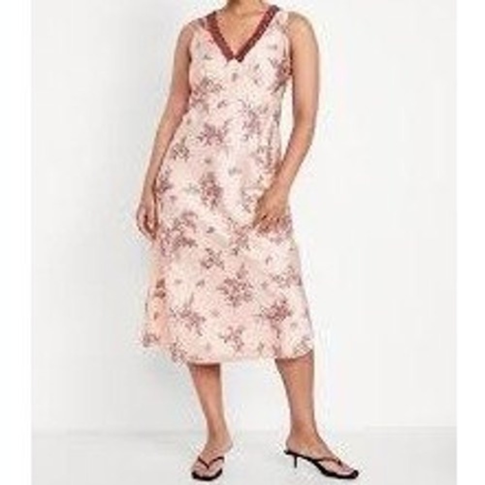 NWT Old Navy Womens Babydoll Slip Dress Sz XXL Tall Pink Floral Satin Sleeveless